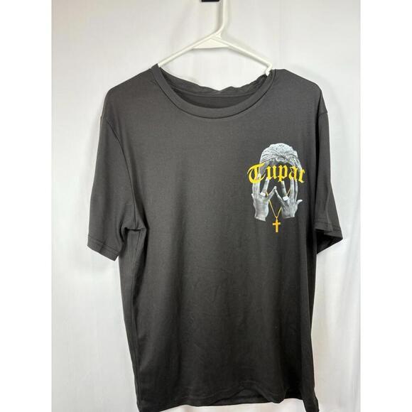 Tupac Black Short Sleeve T-Shirt Size Small Polyester Heat Transfer Image - Picture 4 of 6